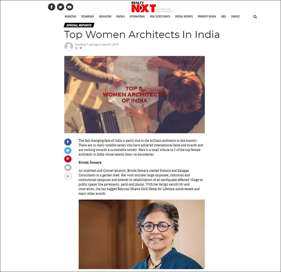 Special Reports Top Women Architects In India, Realty Next - April 2018